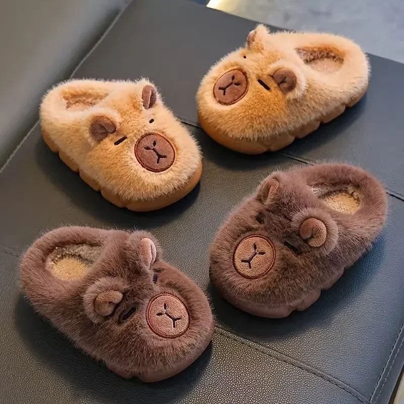 Herbst-Winter-Hausschuhe aus warmer Baumwolle, niedliche Capybara-Kinder-Slip-On-Schuhe für Jungen und Mädchen, weiche, rutschfeste, leichte Jugendschuhe