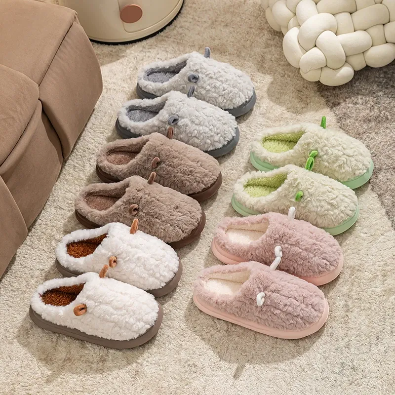 Frauen Winter Warm Niedlichen Cartoon Hausschuhe Geschlossene Zehe Rutschfeste Pelzigen Hausschuhe Männer Innen Schlafzimmer Dicke Sohle Plüsch Hausschuhe