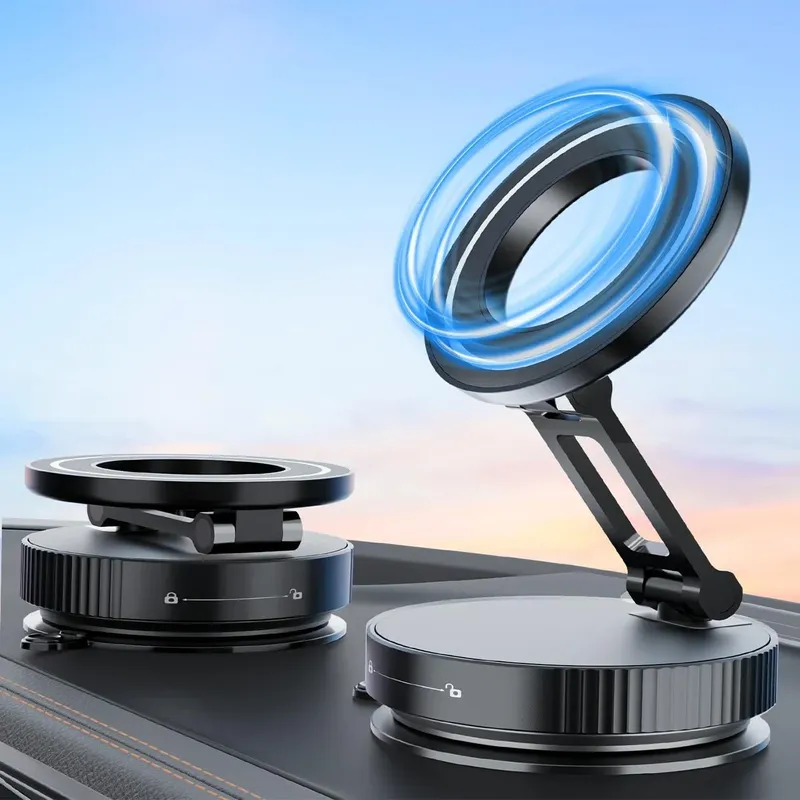 360 °   Faltbarer magnetischer Vakuum-Telefonhalter, magnetische Autotelefonhalterung, freihändiger Handyhalter mit Saugnapf für glatte Oberfläche