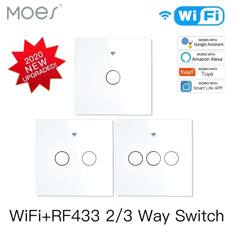 MOES NEU WiFi RF433 Smart Touch Switch 2/3 Way Smart Life/Tuya App-Steuerung, Alexa Google Home Sprachsteuerung 1/2/3 Gang EU