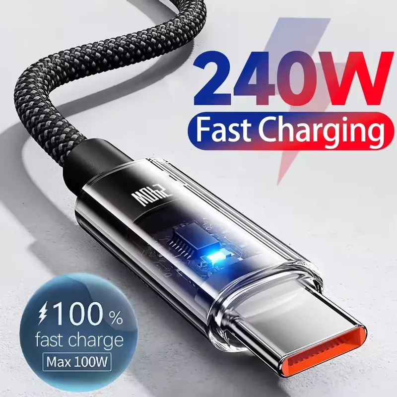 0,25/1/1,5/2 m 240 W Nylon USB C PD Superschnelllade-Datenkabel mit LED-Digitalanzeige USB auf Typ C Schnelllade-Datenkabel