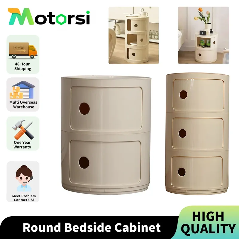 Motorsi 2/3-lagiger runder Nachttisch, Aufbewahrungseinheit, Schubladen-Home-Organizer, Schließfach für Schlafzimmer, Wohnzimmer, moderne Möbel