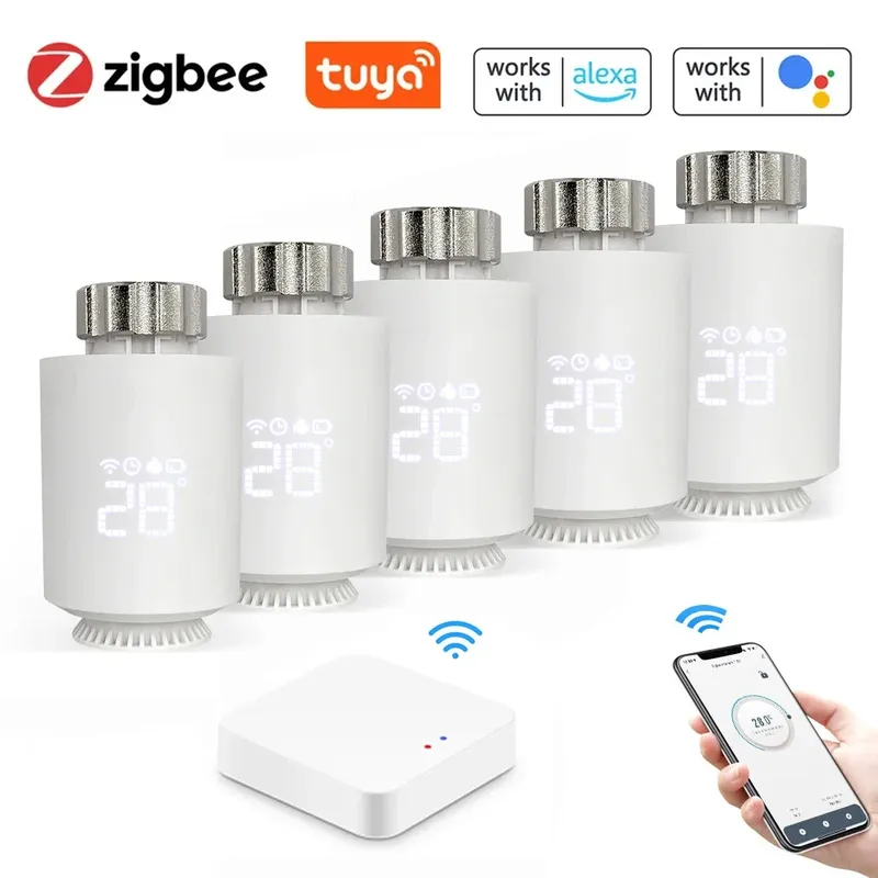 10PCS Tuya ZigBee Heizkörper Antrieb Thermostat Smart TRV Thermostat Ventil Temperatur Controller Unterstützung Alexa Google Hause TRV