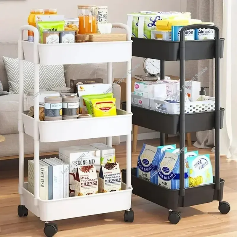 3/4-stufiger, langlebiger Rollwagen, mehrstöckiger Wagen, Aufbewahrungsregal, bewegliches Lücke-Aufbewahrungsregal, Küche, Badezimmer, schlanker Rutschen-Organizer