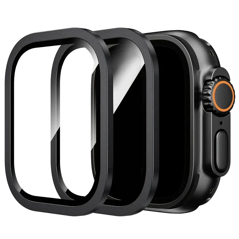 2 Stück Gehäuse aus Aluminiumlegierung + gehärtetes Glas für Apple Watch Ultra 2 49 mm, kratzfester Displayschutz, iWatch Ultra 3 49 mm 2025