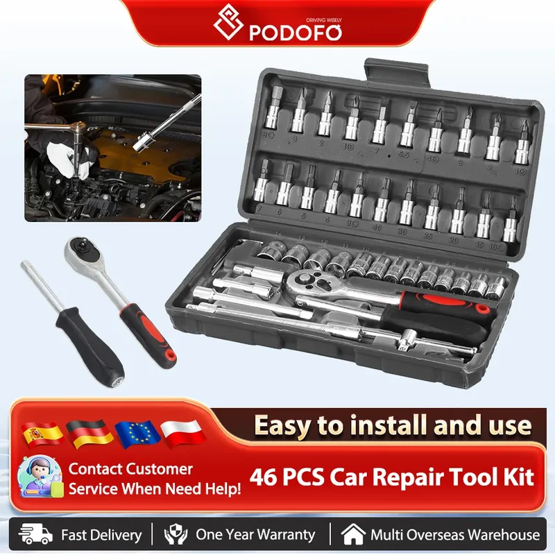 Podofo 46 stücke Auto Reparatur Tool Kit NEUE Auto Reparatur Tool Kit Steckschlüssel Set Auto Reparatur Werkzeug Ratsche Drehmoment Schraubendreher für Fahrrad