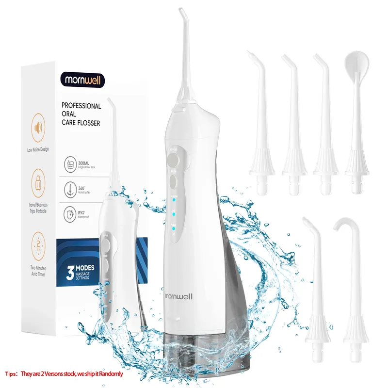 Mornwell Wasserflosser-Zahnspieße, 4 Düsen, 3 Modi, tragbar, kabellos, D52, Wasserfloss für Zahnreiniger, IPX7 wasserdicht, Mundspieße
